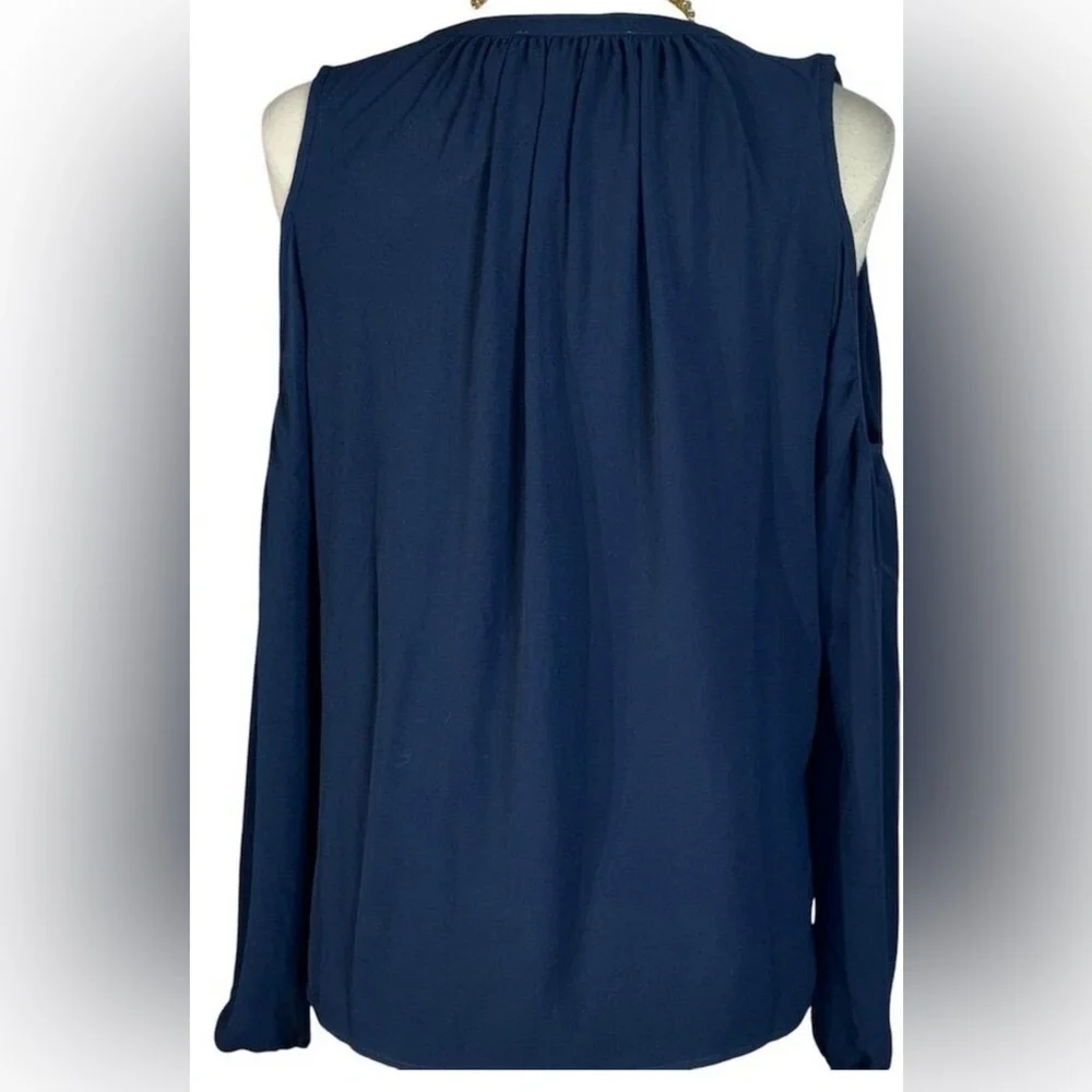 NWT Michael Kors Blue Tie Front Cold Shoulder Long Sleeve Blouse